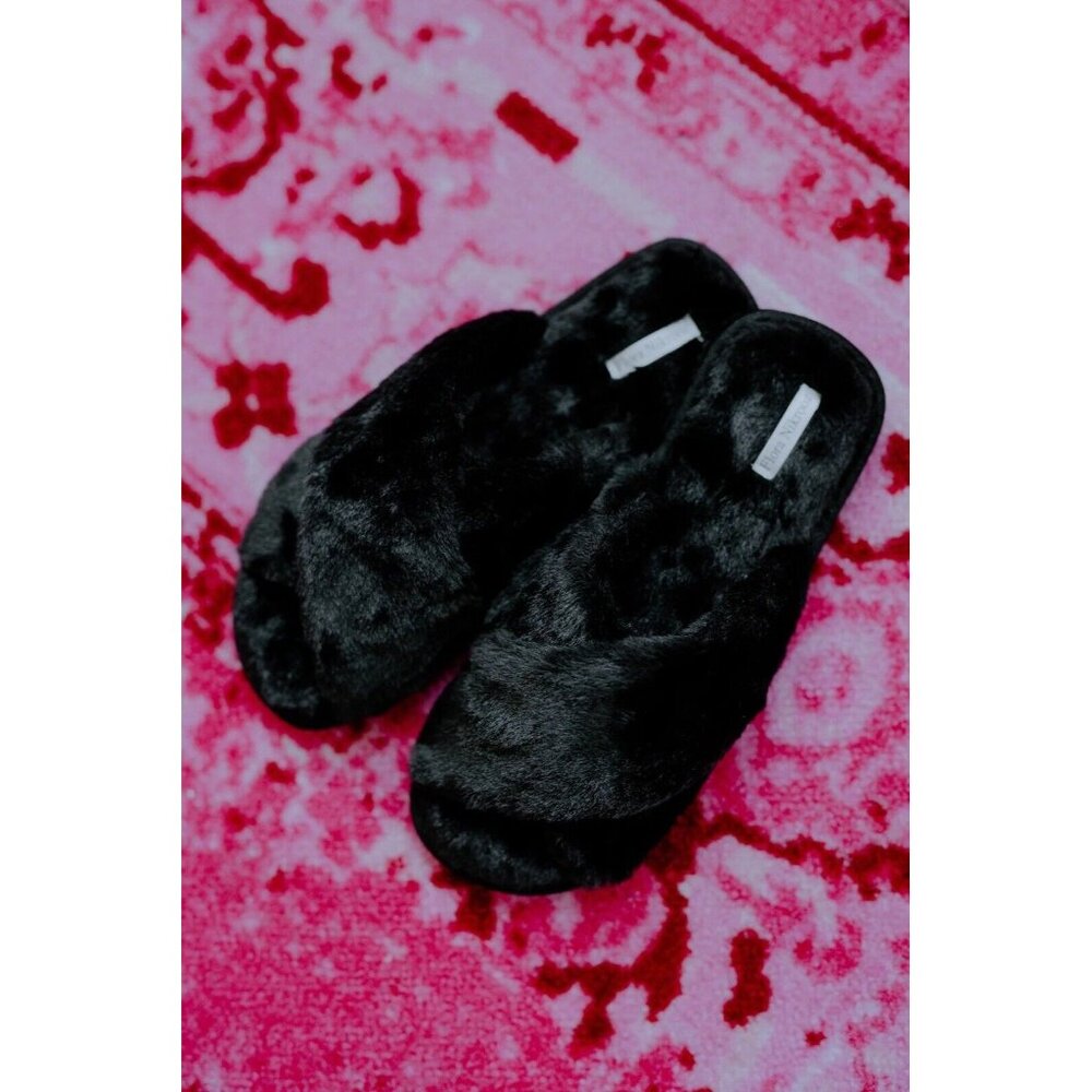 Flora Nikrooz Victoria Teddy Criss Cross Slippers Black
